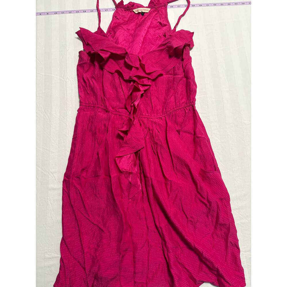Rebecca Taylor 100% Silk Hot Pink Ruffle Midi Dress Sleeveless